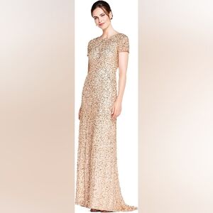 NWT Adrianna Papell Womens Short-Sleeve All Over Sequin Gown, SZ 12